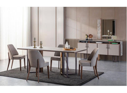 Gruppo da pranzo angolo pranzo tavolo sedie legno grigio sala da pranzo 9 pezzi credenza