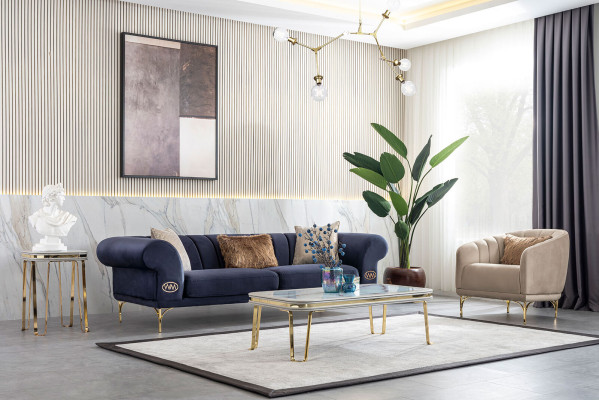 Moderno set di divani blu-beige Designer 3+1 posti, poltrona da salotto di lusso