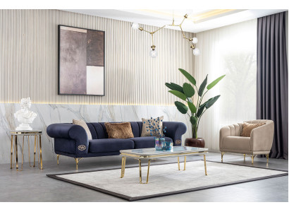 Moderno set di divani blu-beige Designer 3+1 posti, poltrona da salotto di lusso