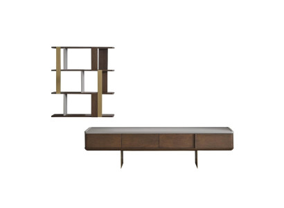 Set soggiorno marrone Mobile TV resistente Scaffali in legno design