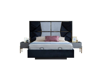 Set camera da letto grigia con letto matrimoniale design e 2 comodini 3 pezzi nuovo.