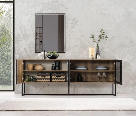 Mobile credenza con specchio gruppo comò legno marrone sala da pranzo