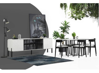 Gruppo da pranzo Tavolo Sedie Credenza Tavolo in legno Set 8 pezzi Bianco