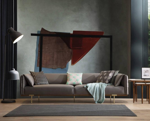 Divano in acciaio inossidabile grigio soggiorno 3 posti divani imbottiti in tessuto nuovi.