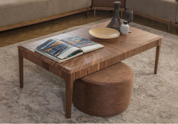 Elegante tavolino da salotto rettangolare in legno marrone per il soggiorno.