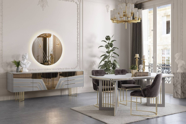 Gruppo da pranzo Moderno set da sala da pranzo Tavolo da pranzo 4 sedie Set credenza