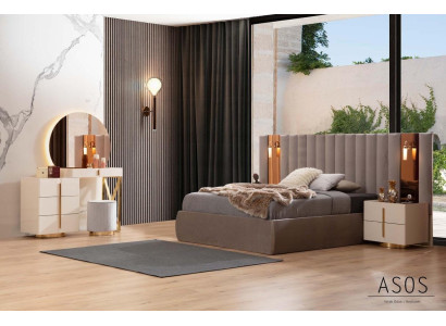 Set da camera elegante, Tavolo da toeletta designer in legno con 2 comodini.