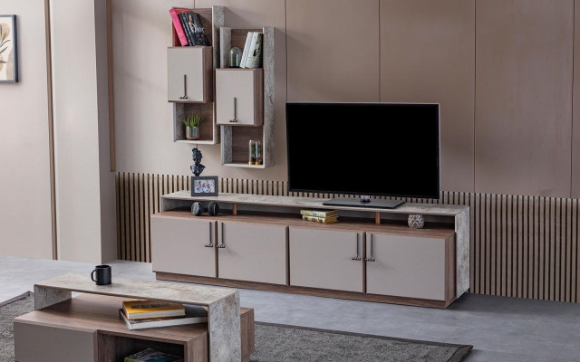Mobile TV, armadi a muro, credenza, mobile TV, grigio, soggiorno, legno