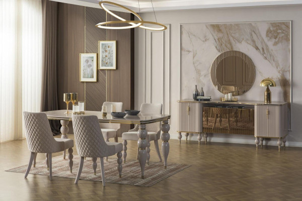 Beige set da pranzo in designer sala da pranzo mobili tavolo sedie credenza 9 pezzi