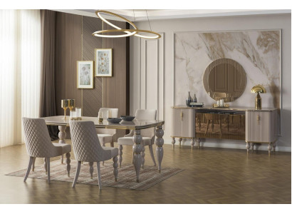 Beige set da pranzo in designer sala da pranzo mobili tavolo sedie credenza 9 pezzi