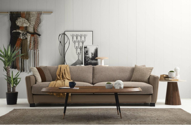 Divano 4 posti 1 poltrona 4 posti moderna in tessuto beige set design