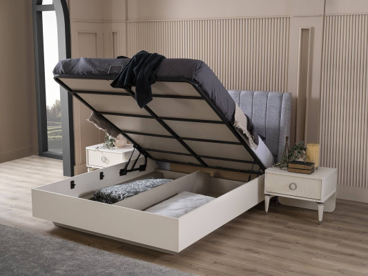 Camera da letto matrimoniale Set letto in legno 3 pezzi Bianco Comodini