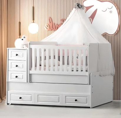 Lussuoso bianco lettino da bambino Elegante lettino in legno per la camera dei bambini nuovo