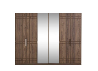 Armadio guardaroba Armadio da camera Armadio Marrone Legno Specchio 6 porte
