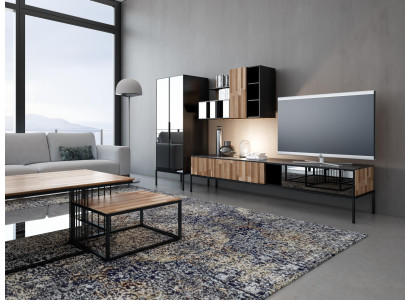 Mobile porta TV da parete, mobile TV RTV, tavolino, vetrina in legno moderna marrone per soggiorno.