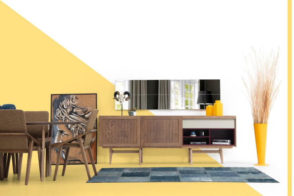 Mobiletto credenza in legno moderno marrone per soggiorno.