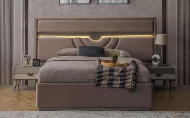 Letto matrimoniale camera da letto comodini beige set 3 pezzi con contenitore.