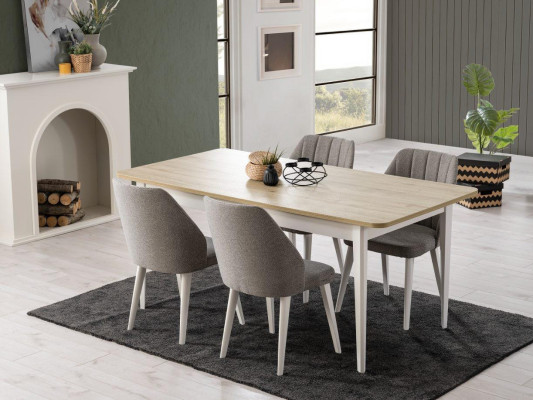 Gruppo di tavoli e sedie da pranzo Set di mobili da sala da pranzo 9 pezzi Tavolo da pranzo Sedie in legno Bianco