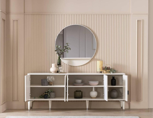 Mobile credenza con specchio Gruppo di commode in legno bianco per sala da pranzo