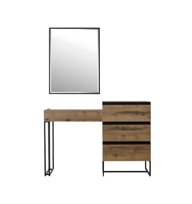 Tavolino per il trucco, tavolino da toeletta, consolle, cassettiera, specchio, set 2 pezzi marrone.