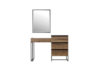 Tavolino per il trucco, tavolino da toeletta, consolle, cassettiera, specchio, set 2 pezzi marrone.