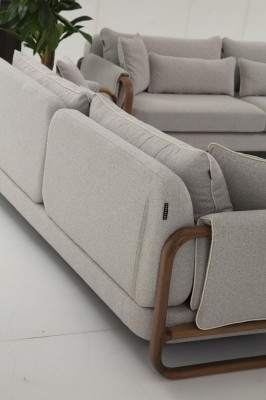 Set di divani 3 posti poltrona moderna in tessuto grigio gruppo salotto