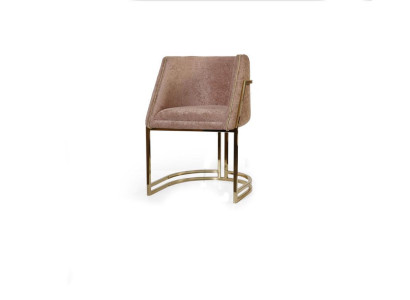 Lussuosa sedia in acciaio inox beige per sala da pranzo con braccioli, singola.