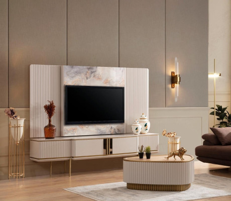 Mobile TV bianco con cornice per TV Soggiorno Mobili design Cornice in acciaio inossidabile