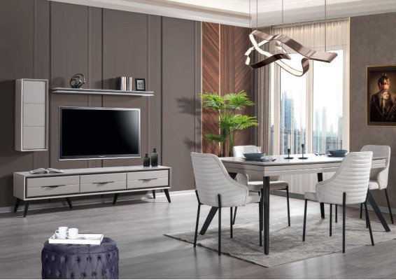 Moderni mobili da pranzo bianchi Lowboard 6 sedie tavolo da pranzo scaffale 10 pezzi