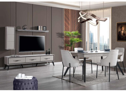 Moderni mobili da pranzo bianchi Lowboard 6 sedie tavolo da pranzo scaffale 10 pezzi