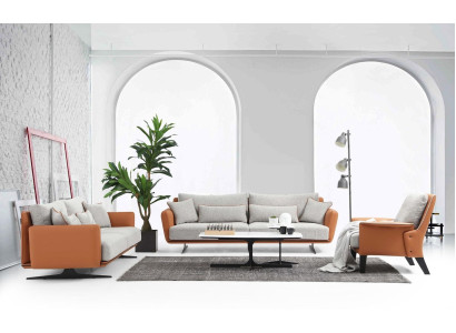 Completo divano set divano 3 posti in tessuto arancione