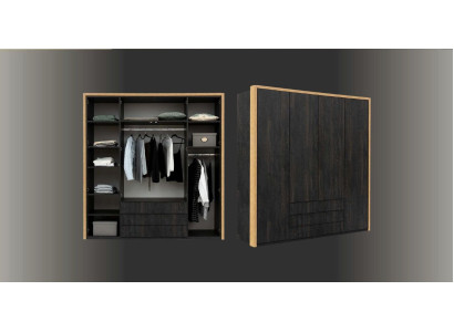 Armadio nero in legno, design moderno per la camera da letto, guardaroba.