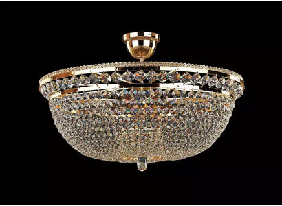 Plafoniera di lusso con lampadario a cristalli rotondi, lussuoso lampadario a soffitto in oro.