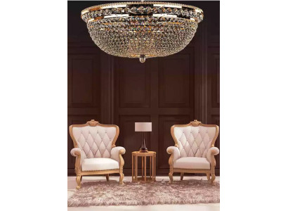 Plafoniera di lusso con lampadario a cristalli rotondi, lussuoso lampadario a soffitto in oro.