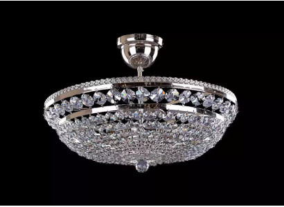 Lampadario a soffitto di lusso in argento rotondo, lampadario argentato di lusso con cristalli a risvolto.