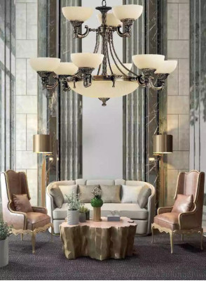 Lampadario Lampadario a soffitto Lustro Grande lampada a soffitto in vetro beige