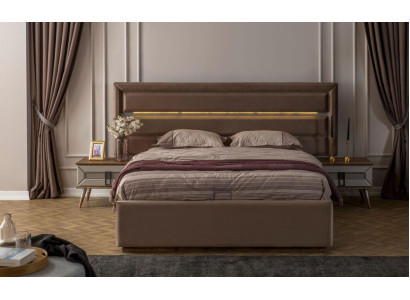 Biancheria da letto marrone per letto matrimoniale esclusivo con 2 comodini in legno 3 pezzi