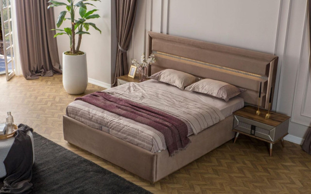 Biancheria da letto marrone per letto matrimoniale esclusivo con 2 comodini in legno 3 pezzi
