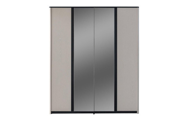 Guardaroba grigio da camera da letto, armadio con specchio da design in legno.