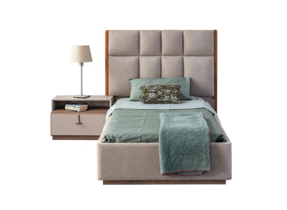 Beige set per stanza dei bambini con designer letto singolo in legno e comodino set di 2 pezzi.