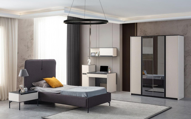 Mobili per bambini grigi, comodino in legno per bambini di design, set di lusso.