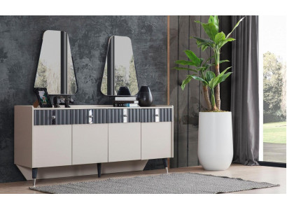Set completo di design Beige Consolle Sideboard 2 Specchi Set 3pz