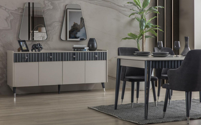 Set completo di design Beige Consolle Sideboard 2 Specchi Set 3pz