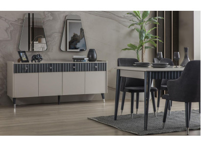 Set completo di design Beige Consolle Sideboard 2 Specchi Set 3pz