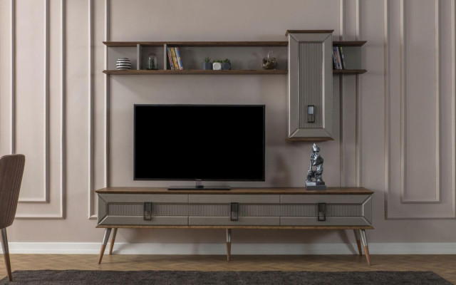 Mobili da soggiorno marrone moderni, robusto sideboard, libreria design 2 pezzi