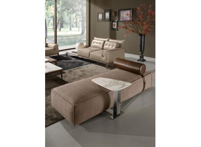 Lusso Chaiselongue Tessuto Soggiorno Design Divano Marrone Mobili Pouf Prianera