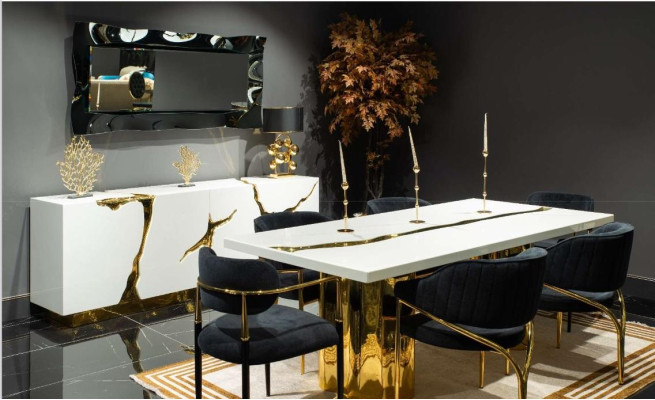 Mobili da sala da pranzo Set da pranzo Angolo pranzo Tavolo da pranzo di lusso Sedie Bianco 9 pezzi Legno Mobili da sala da pranzo, set da pranzo, angolo pranzo, tavolo da pranzo di lusso, sedie bianche, 9 pezzi, in legno.