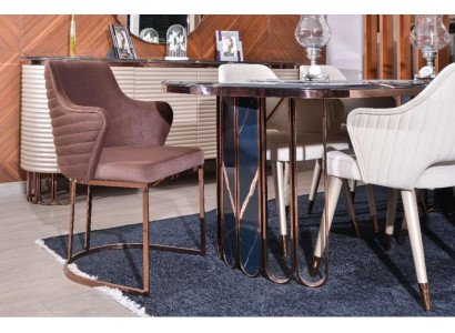 Completo da pranzo con sala da pranzo, angolo cottura, tavolo e sedie in legno marrone, set di 7 pezzi.