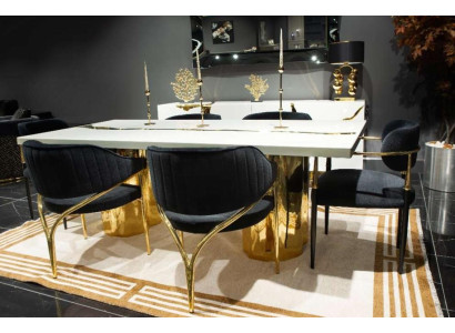 Arredamento da sala da pranzo Set da pranzo Angolo pranzo Tavolo da pranzo di lusso Sedie Bianche in legno 7 pezzi