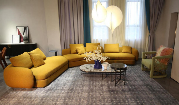 Soggiorno mobili di lusso divano angolare a L design imbottito tessile